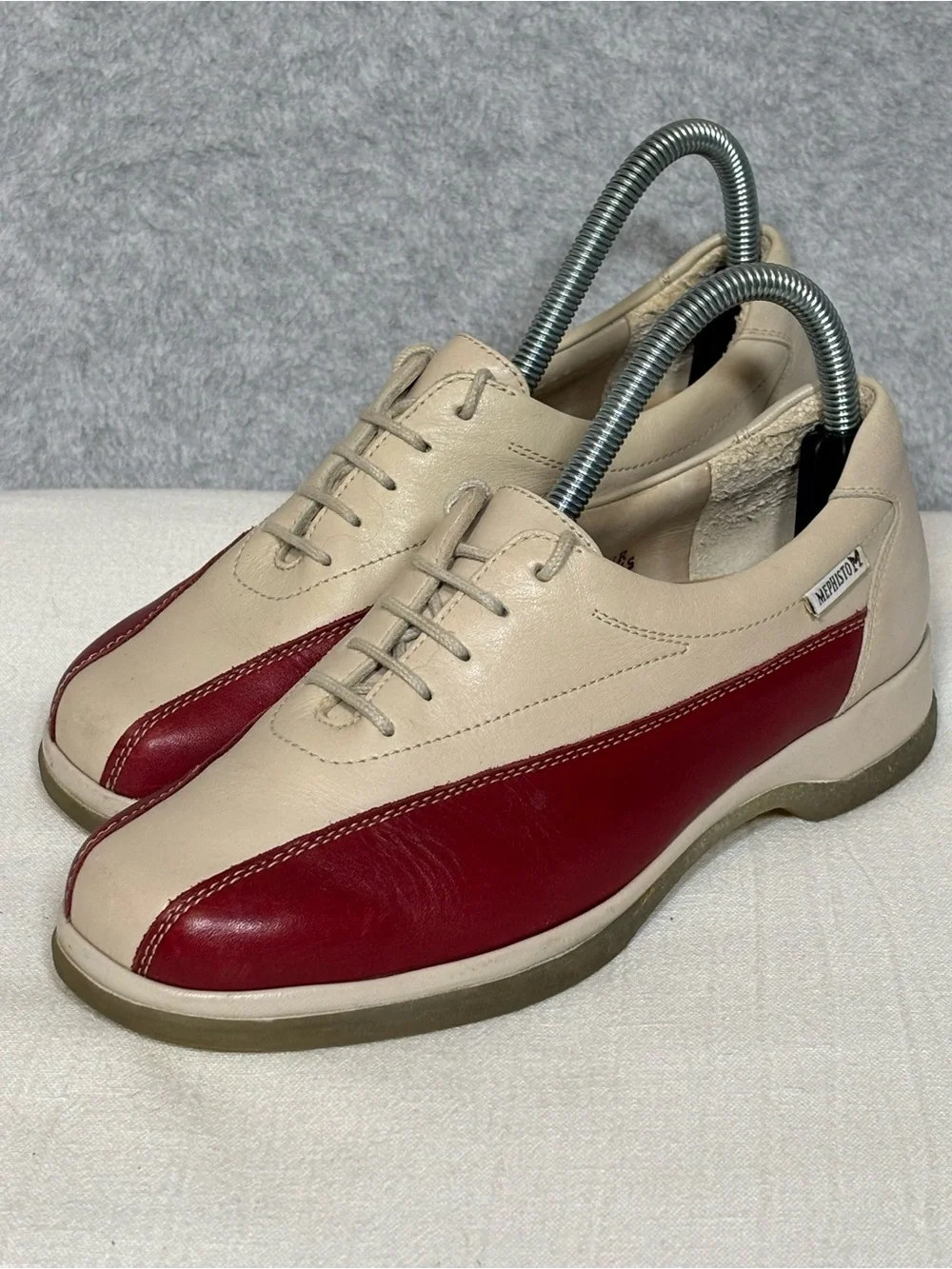 Vintage Mephisto Air Jet Two-Tone Leather Sneakers-Red/Cream-Women Size 7